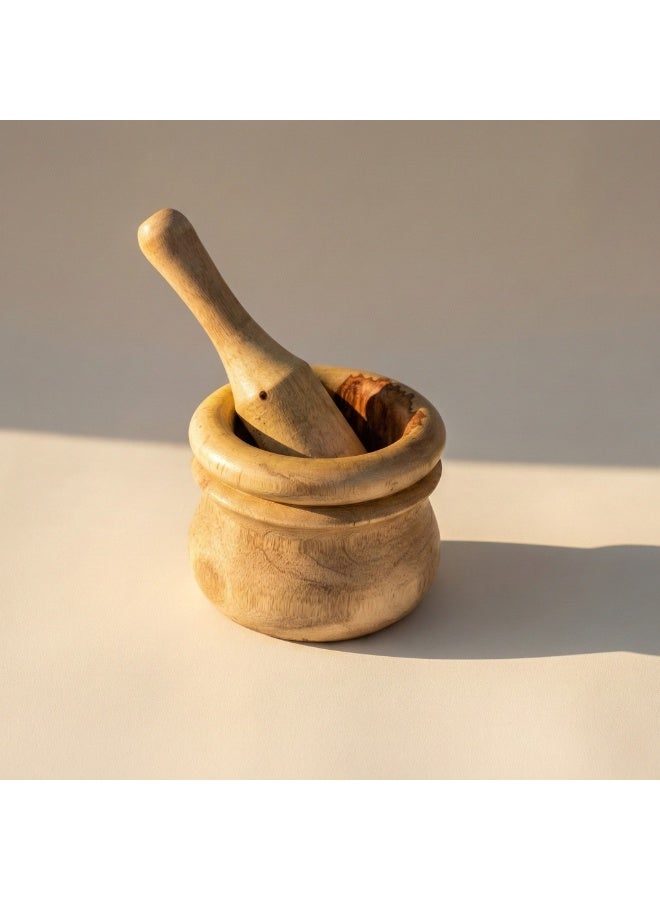 كذا هوم هاون ومدقة من خشب السرسوع الطبيعي صناعة يدوية مطحنة متينة للتوابل والأعشاب مصر - Image 1